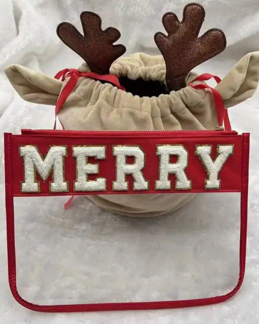 Merry Chenille Letter Bag Clear Flat Pouch