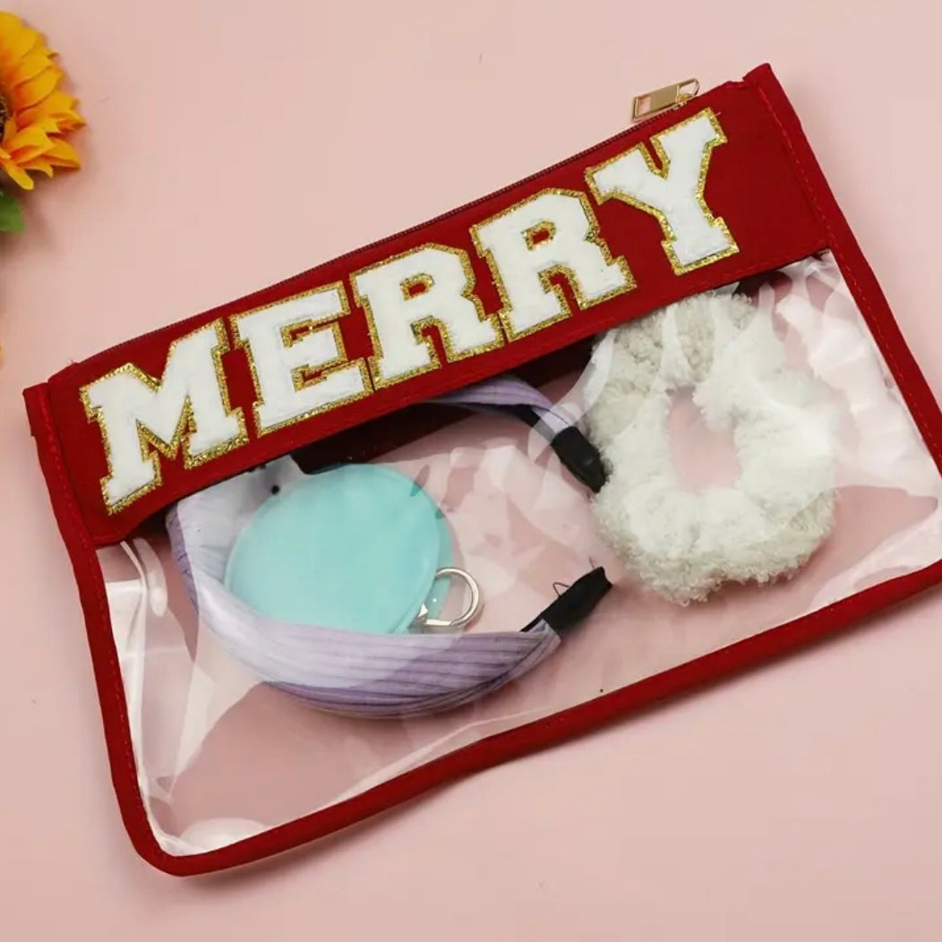 Merry Chenille Letter Bag Clear Flat Pouch