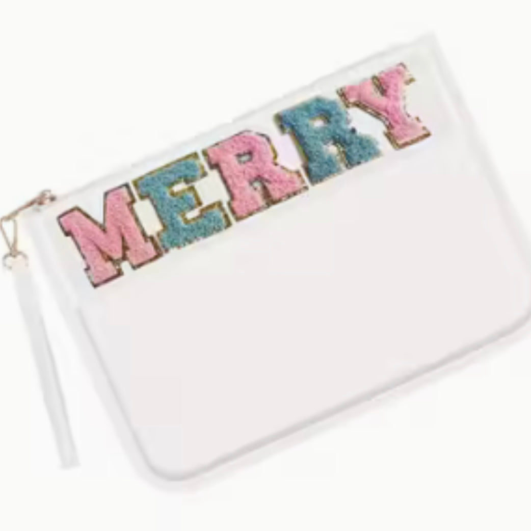 Pastel Merry Chenille Letter Bag Clear Flat Pouch
