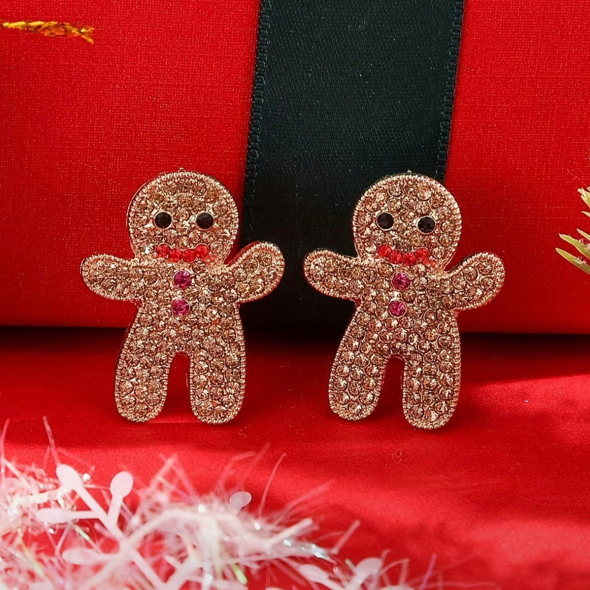 Gingerbread Man Rhinestone Earrings