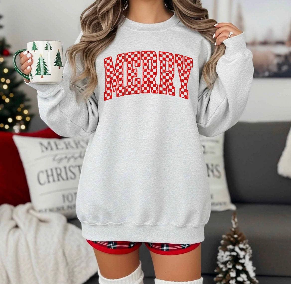 Distressed Checkered MERRY