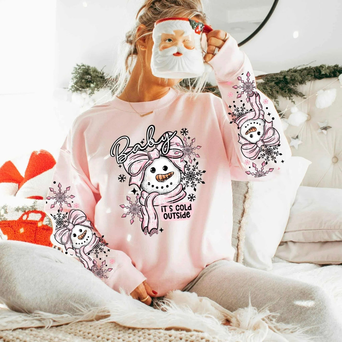 Baby It’s cold Outside Snowman Pink w/ 2 Sleeves GLITTER