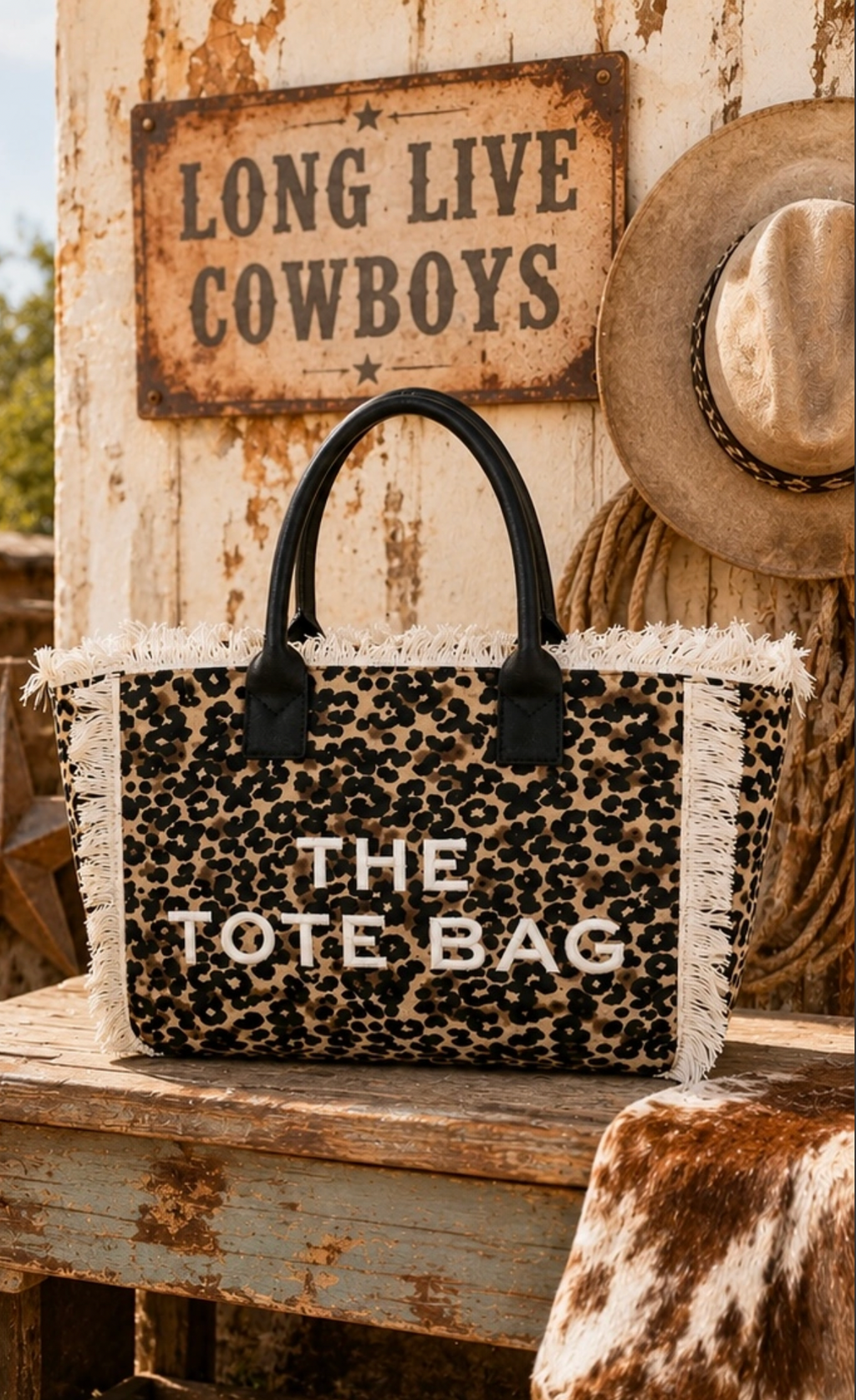 Leopard Fringe Tote Bag