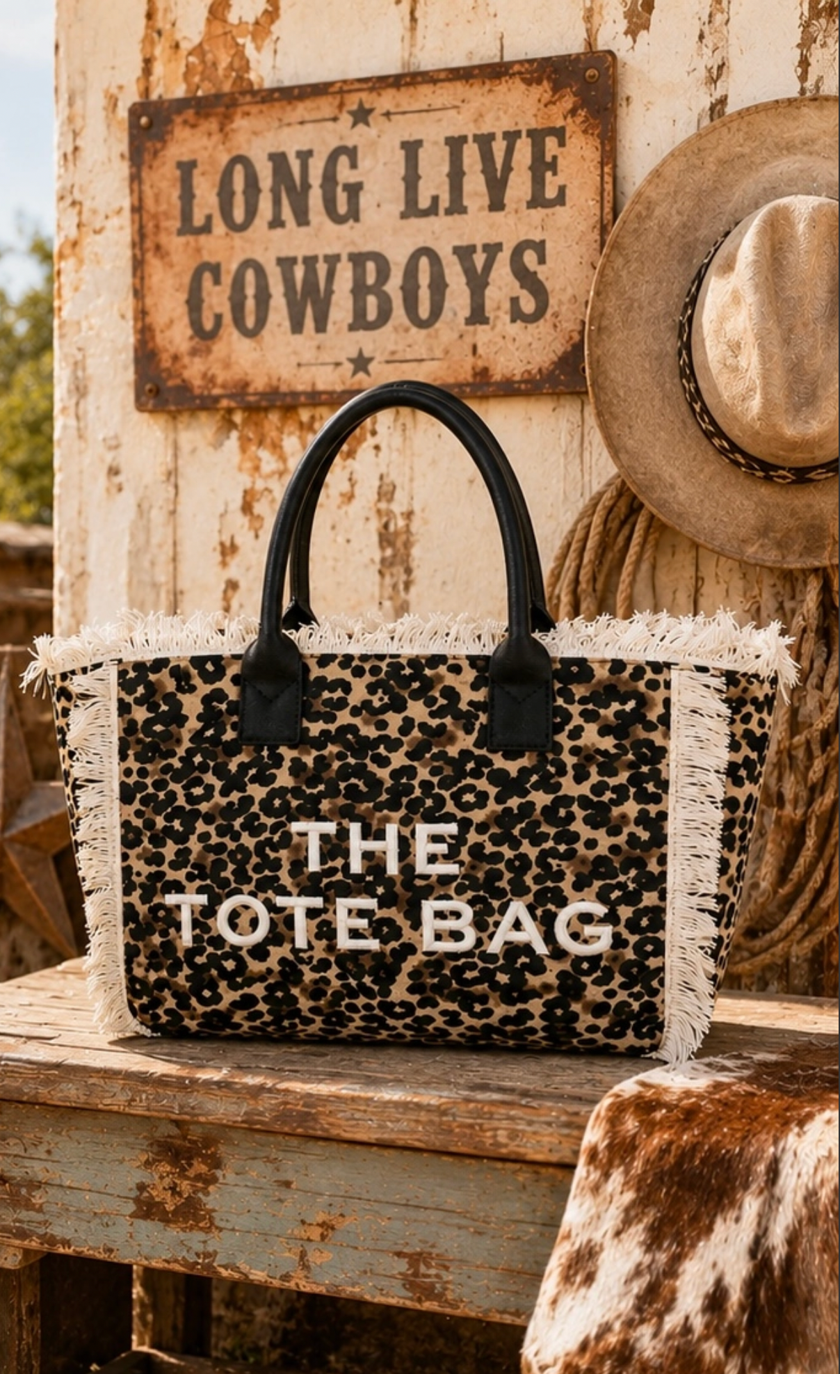 Leopard Fringe Tote Bag