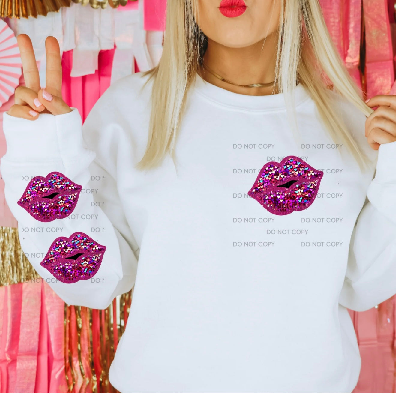 Faux Glitter Lips Pocket & Sleeve