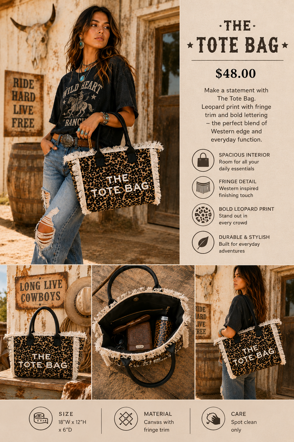 Leopard Fringe Tote Bag