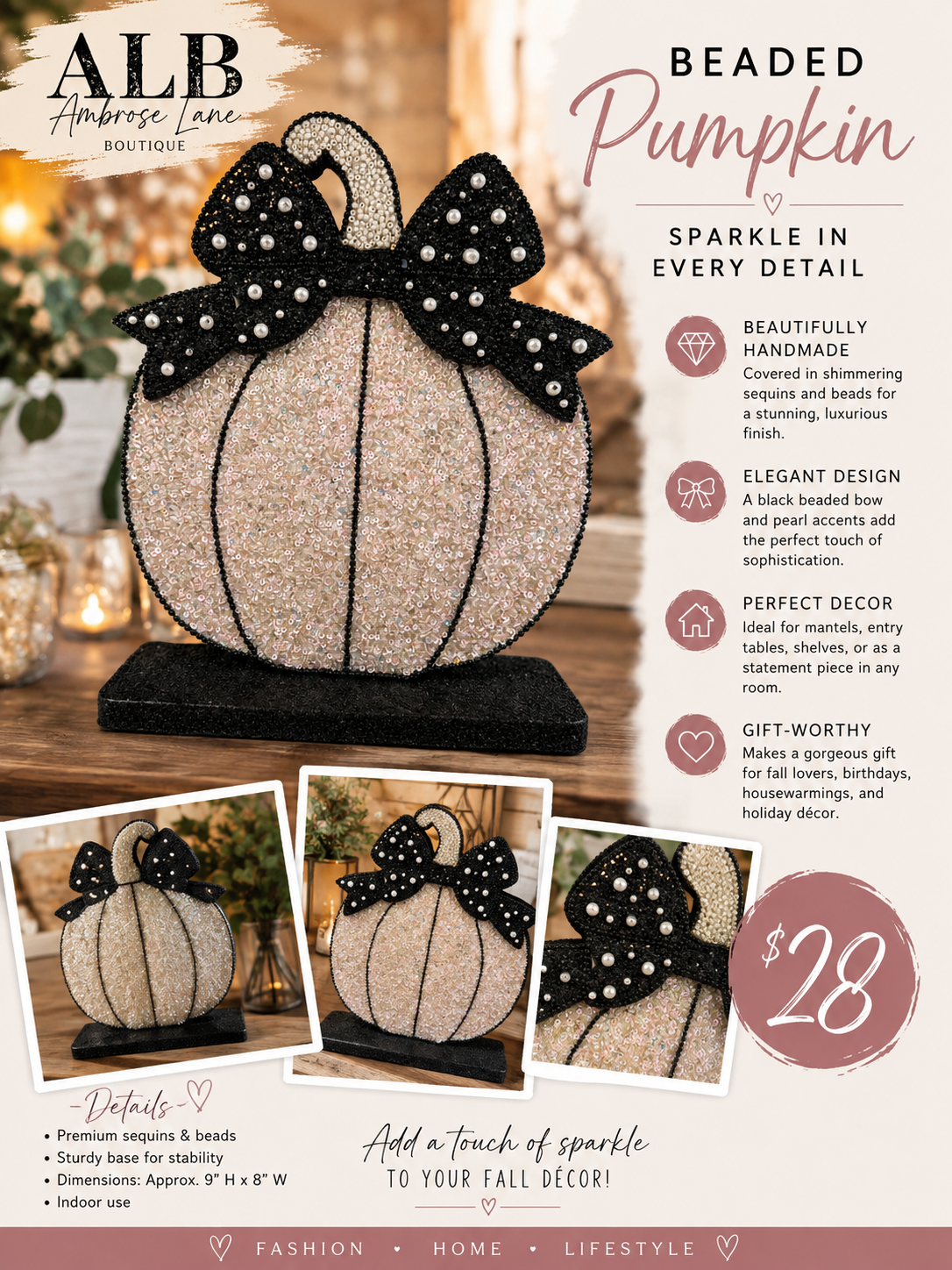 Beaded Pumpkin Tabletop Décor
