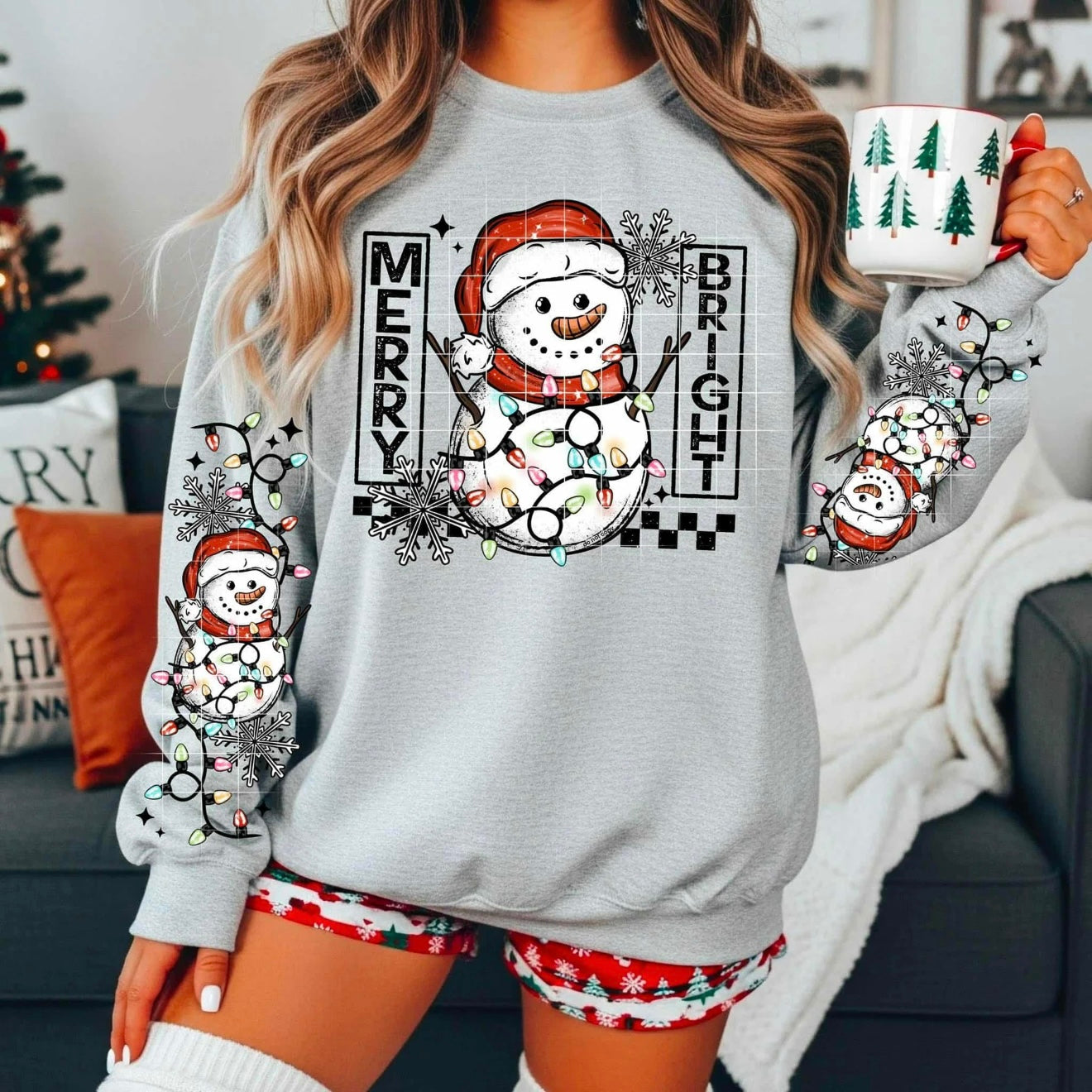 Merry and Bright snowman w/ 2 sleeves GLITTER