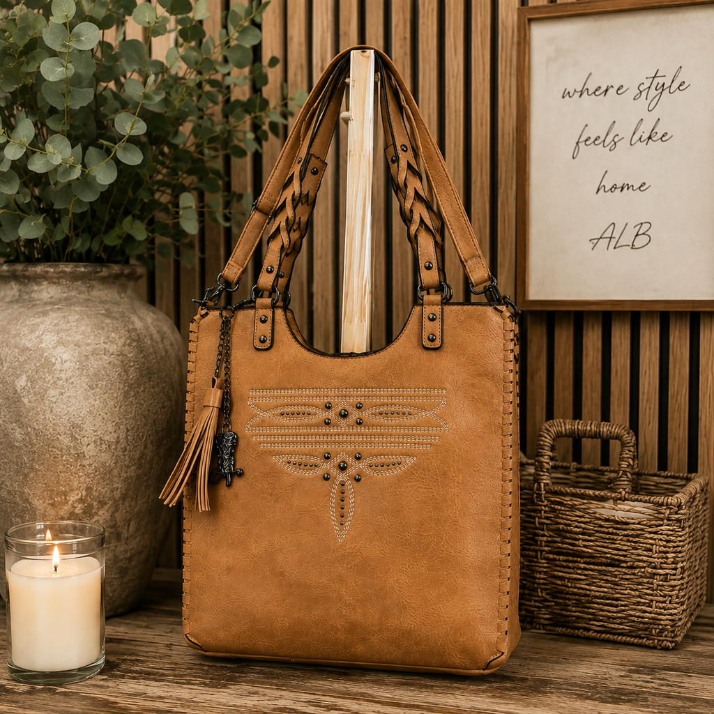 Studded Whipstitch Tote Bag – Tan (RTS)