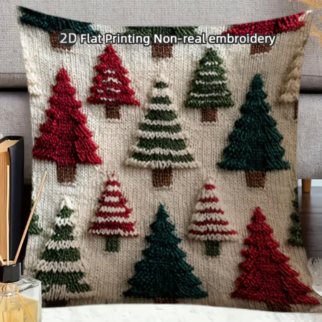 Faux Yarn Sweater Christmas Tree Pillow Cover