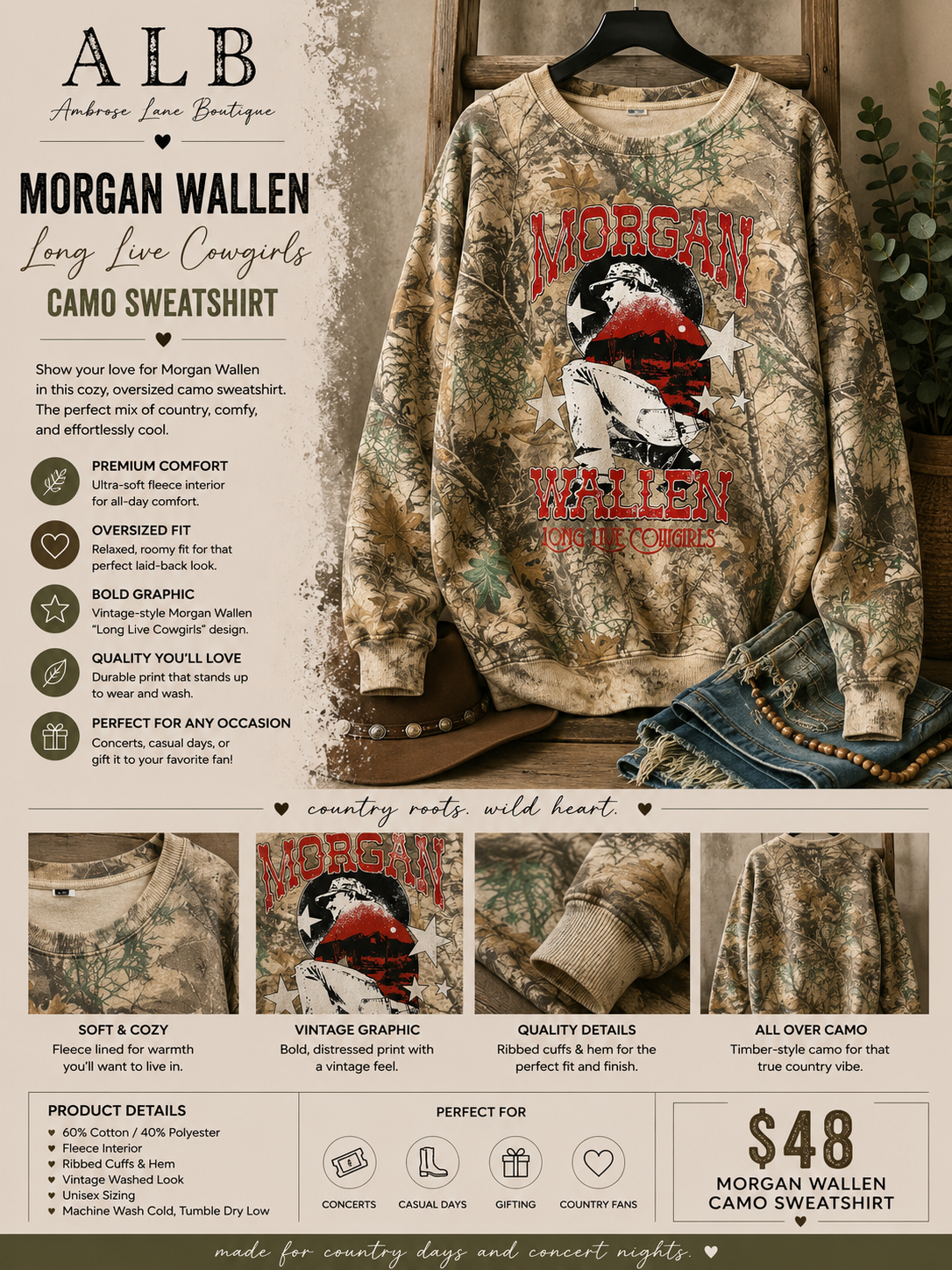 MW "Long Live Cowgirls" Camo Sweatshirt
