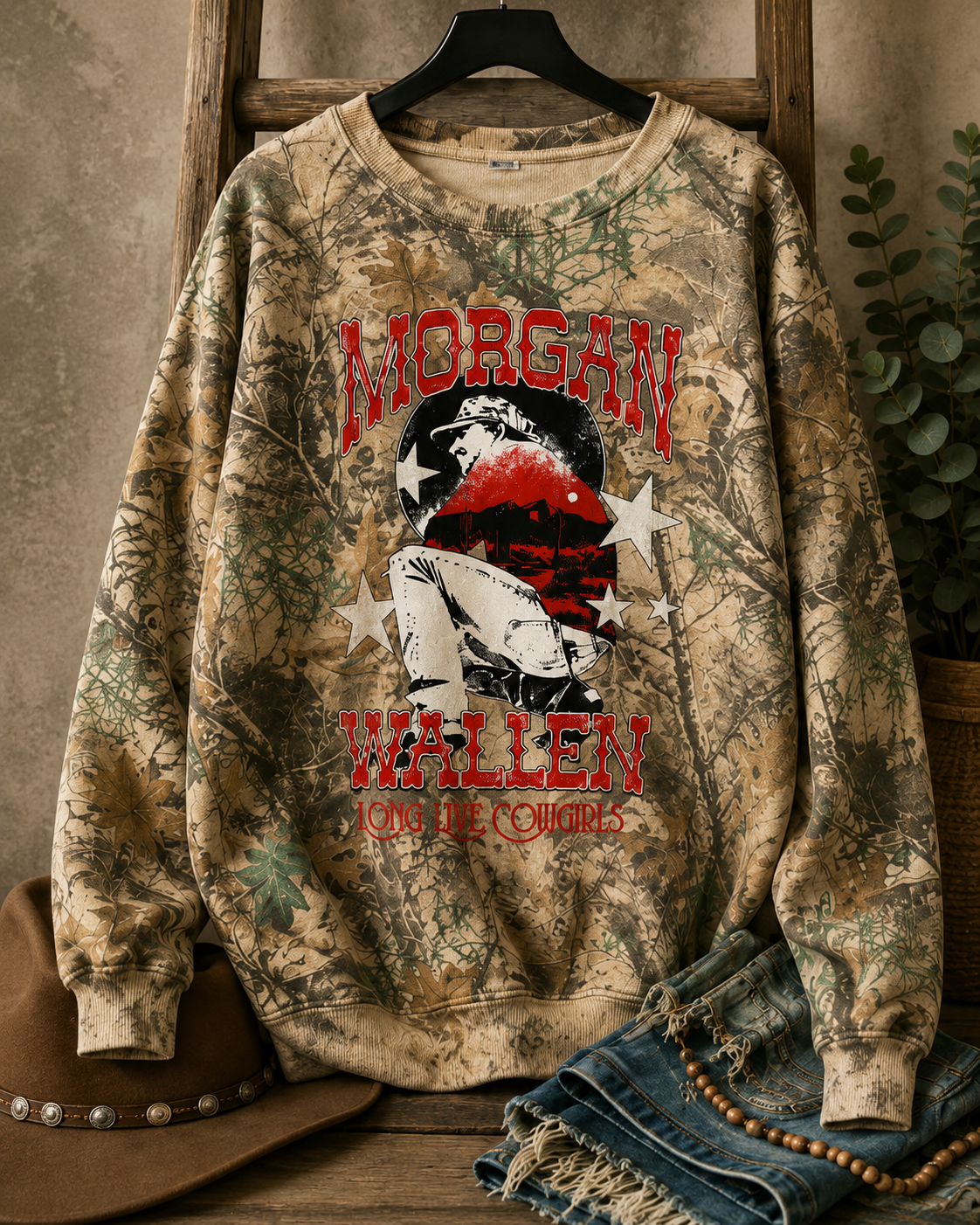 MW "Long Live Cowgirls" Camo Sweatshirt