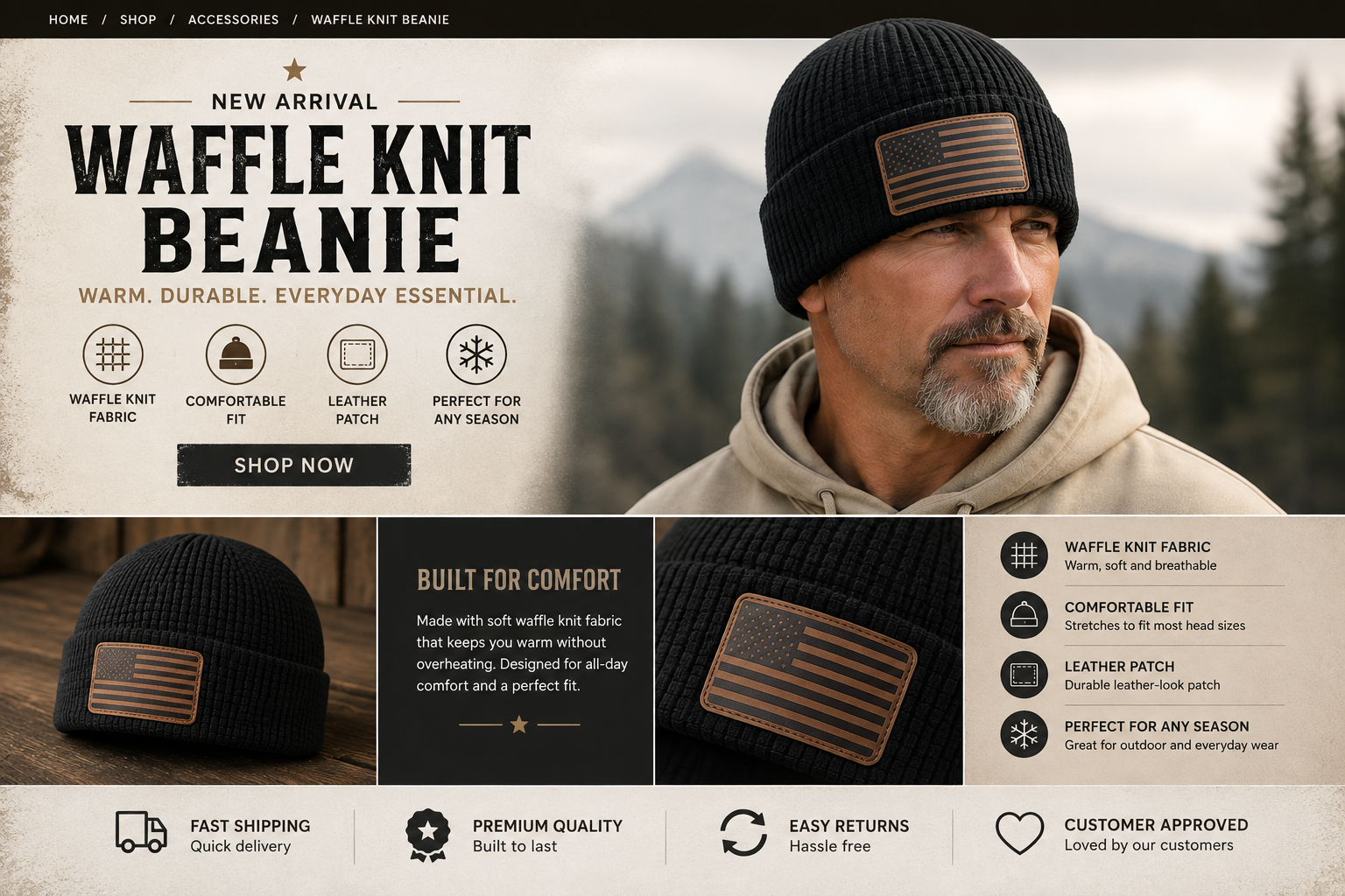 American Flag Waffle Knit Beanie