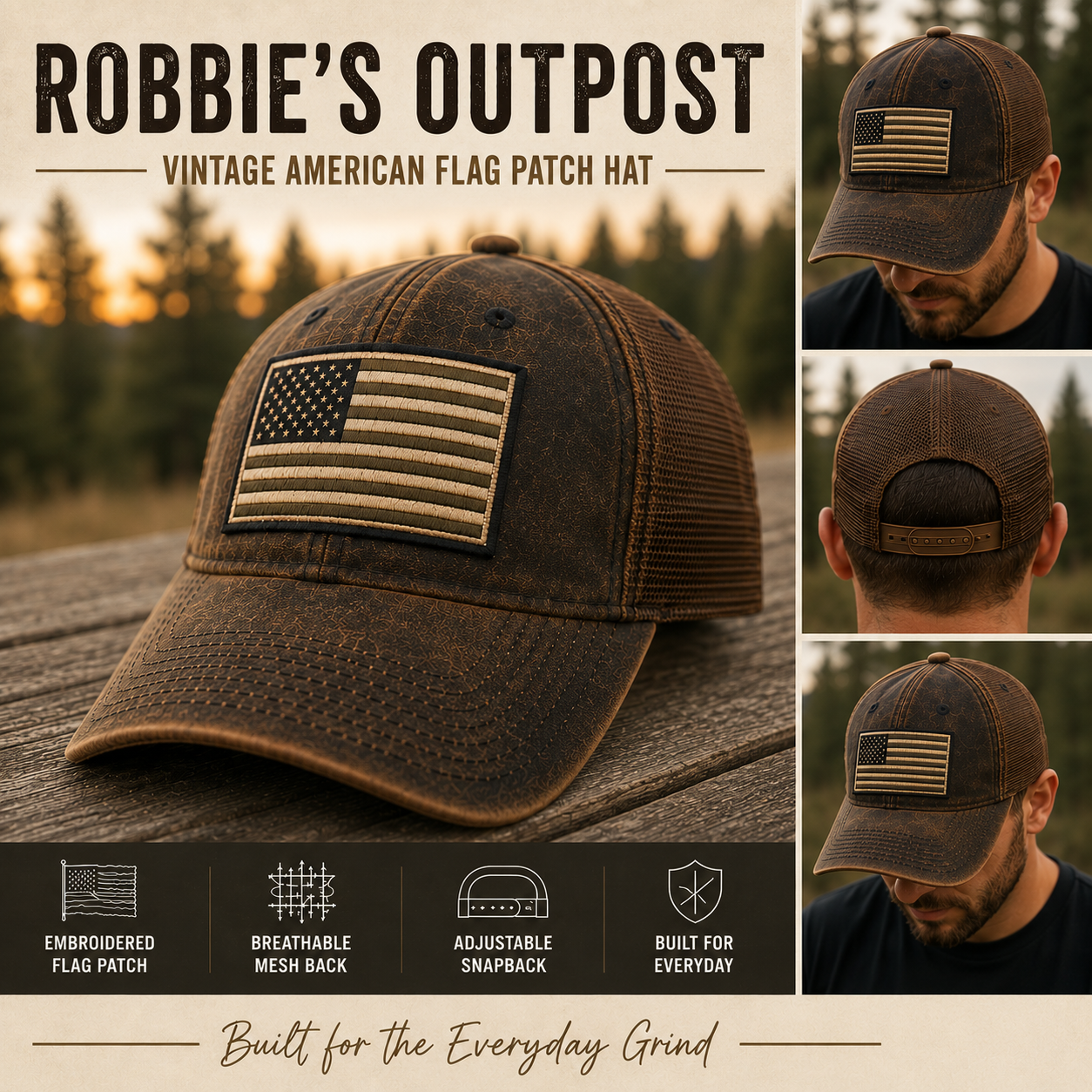 Vintage American Flag Patch Hat (RTS)
