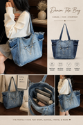 Denim Frayed Tote Bag