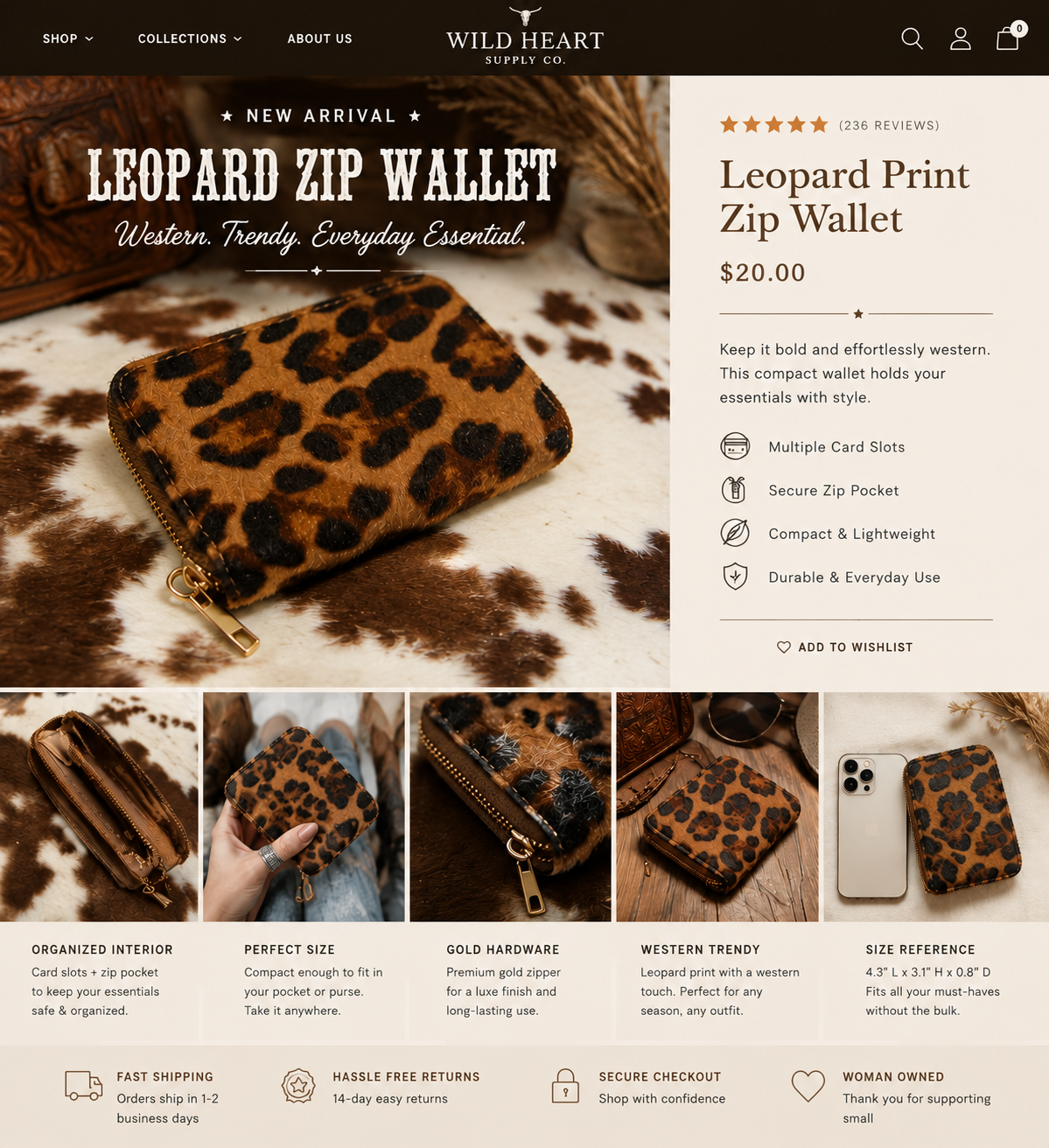 Leopard Print Zip Wallet – Western Trendy Compact Card Holder