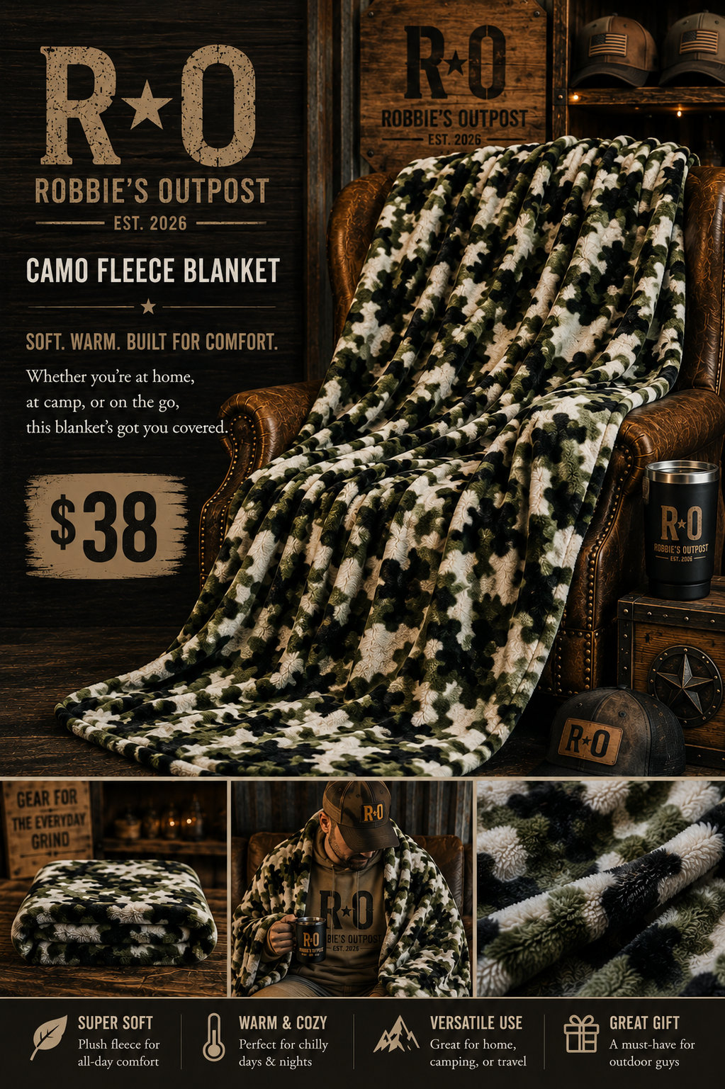 Robbie's Outpost Camo Fleece Blanket
