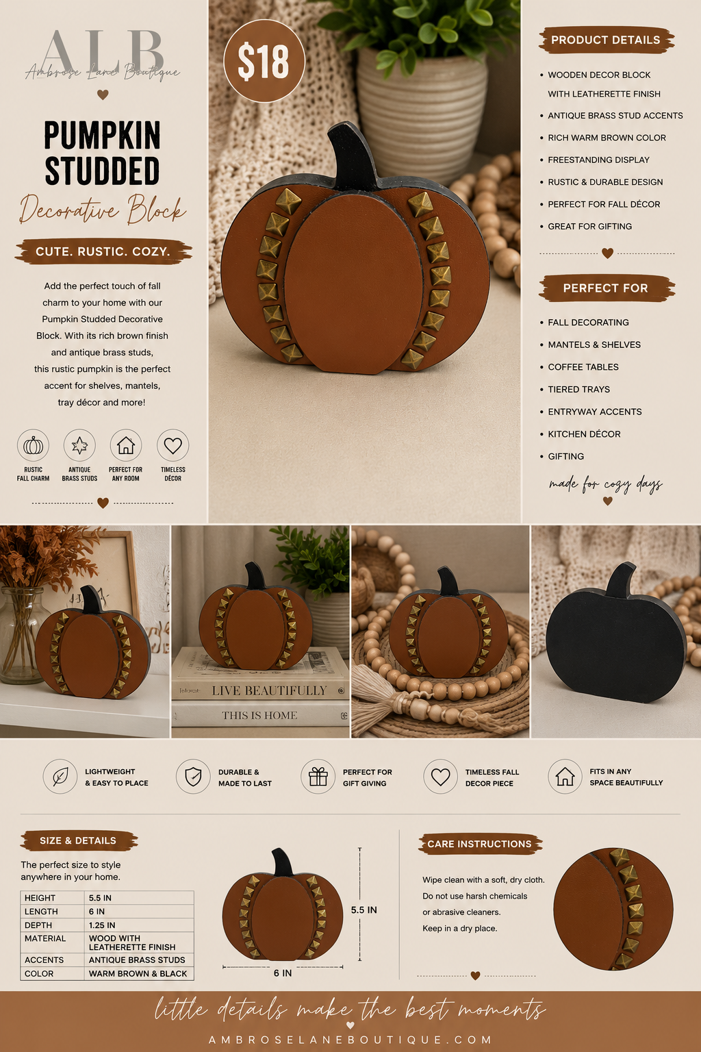 Pumpkin Studded Decorative Block (RTS)