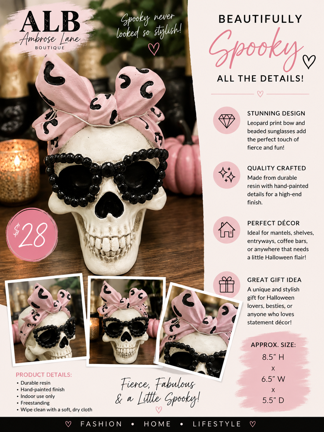 Pink Bow Skull Décor