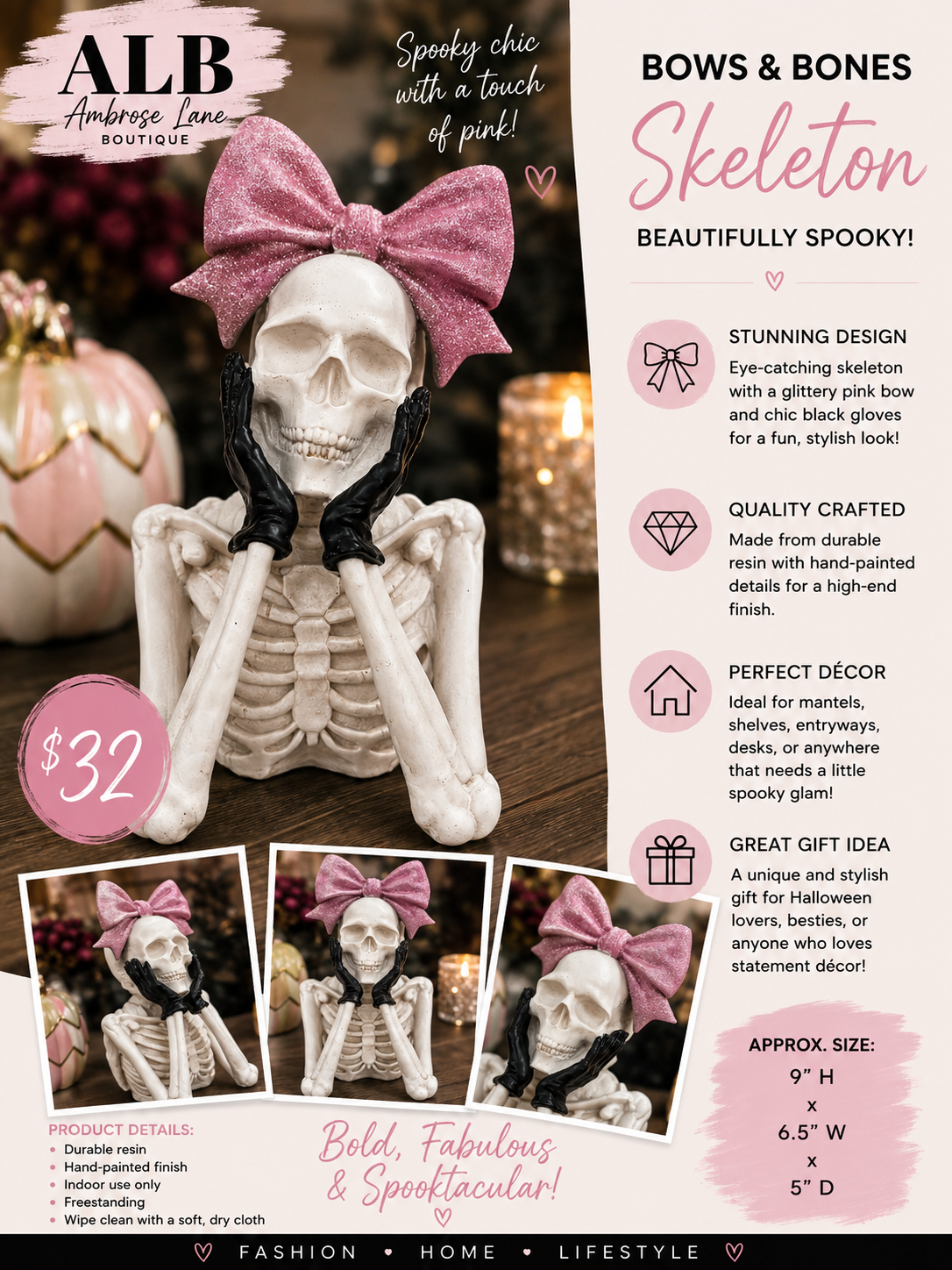 Pink Bow Skeleton Décor