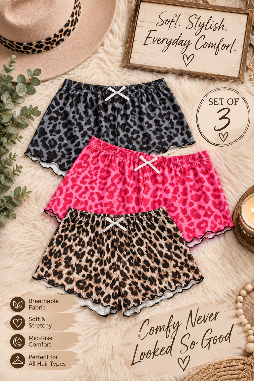 Wild at Heart Lounge Shorts Set – Set of 3