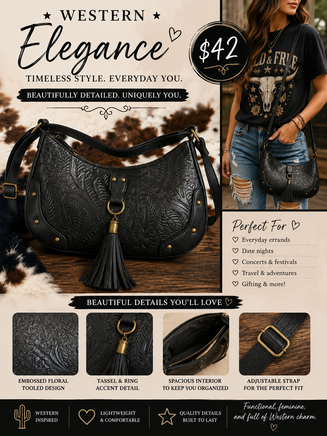 Midnight Tooled Western Crossbody Bag (RTS)