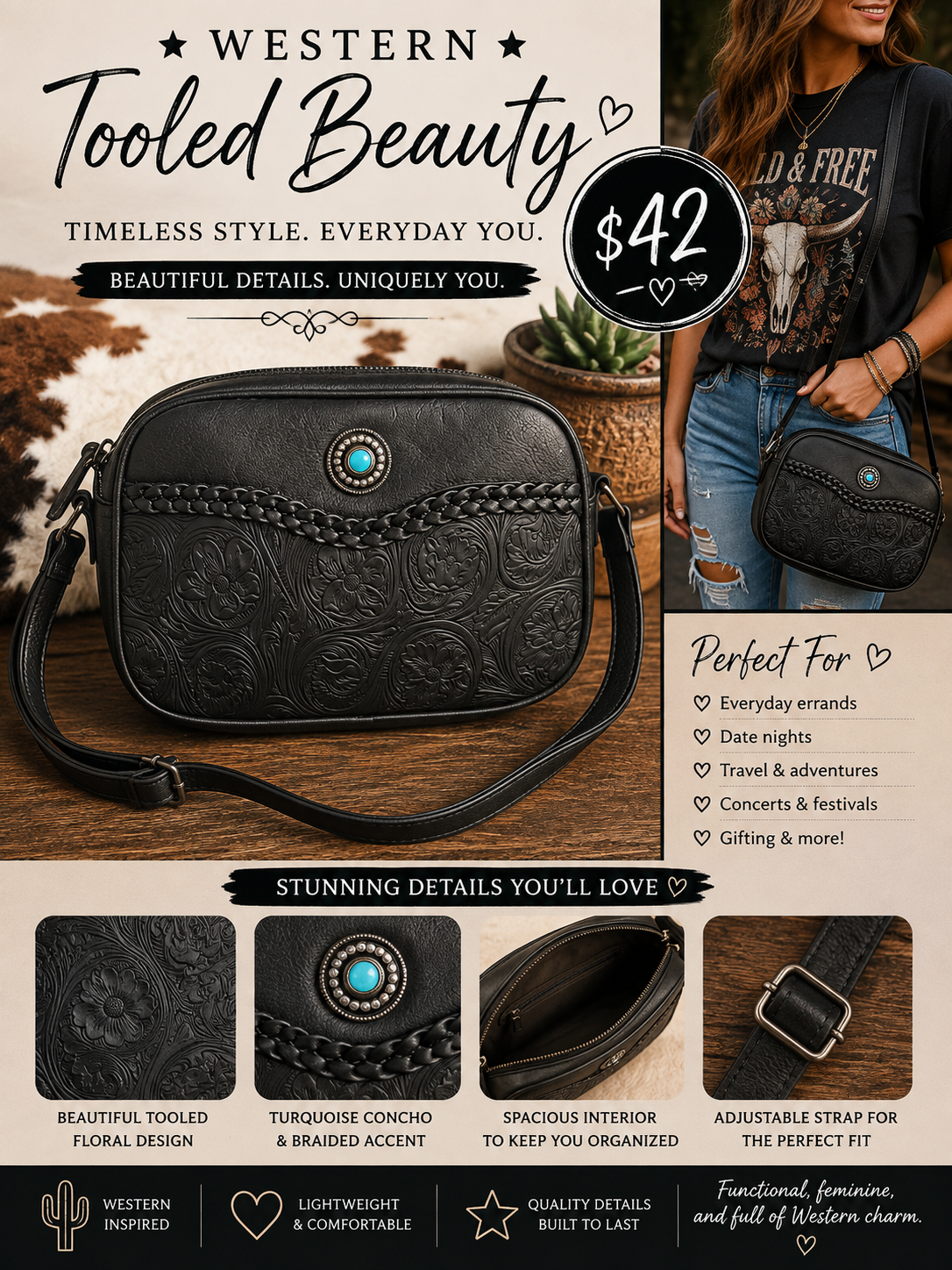 Western Braided Tooled Crossbody Bag (RTS)